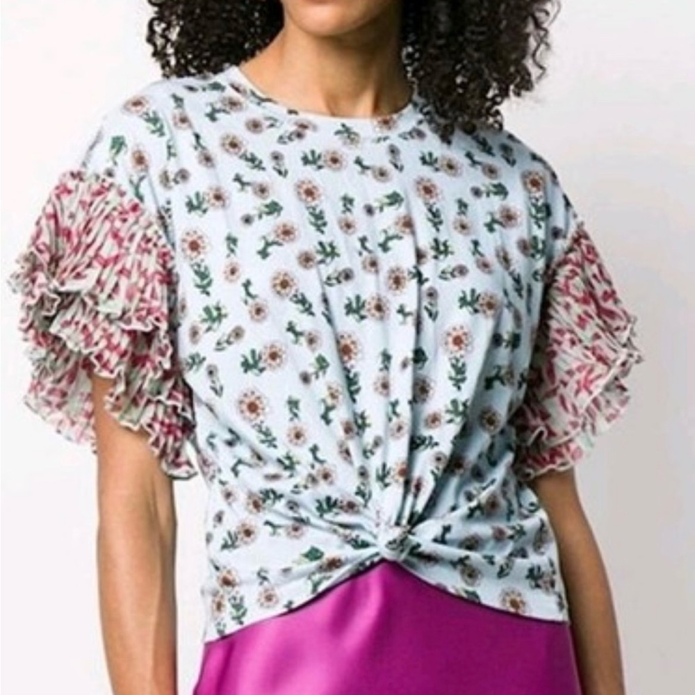 Alice + Olívia Nanci Pleated Ruffle Cotton Top size S/P (W646)